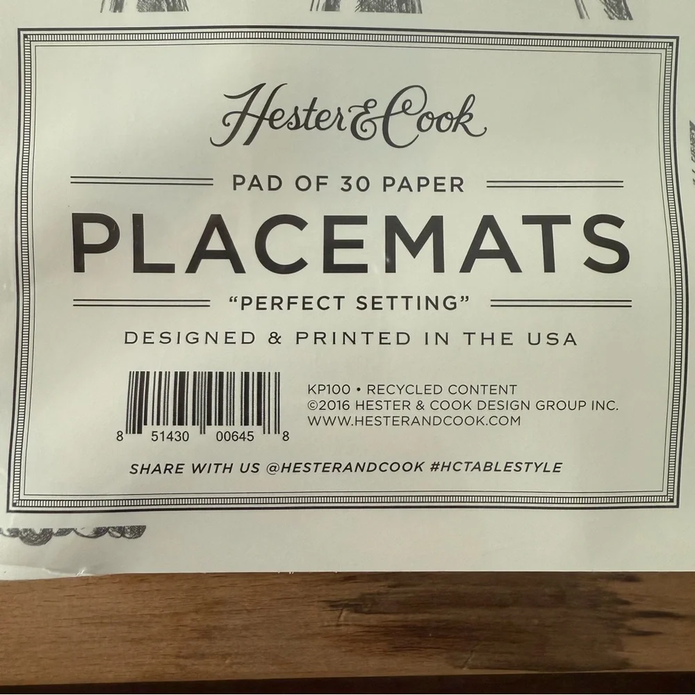 Hester‎ & Cook “Perfect Setting” Paper Placemat 30 Sheet Pad Party Pack. New